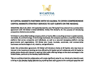 W Capital Markets partners with VCI Global to offer comprehensive capital markets strategy services to list clients on the NASDAQ